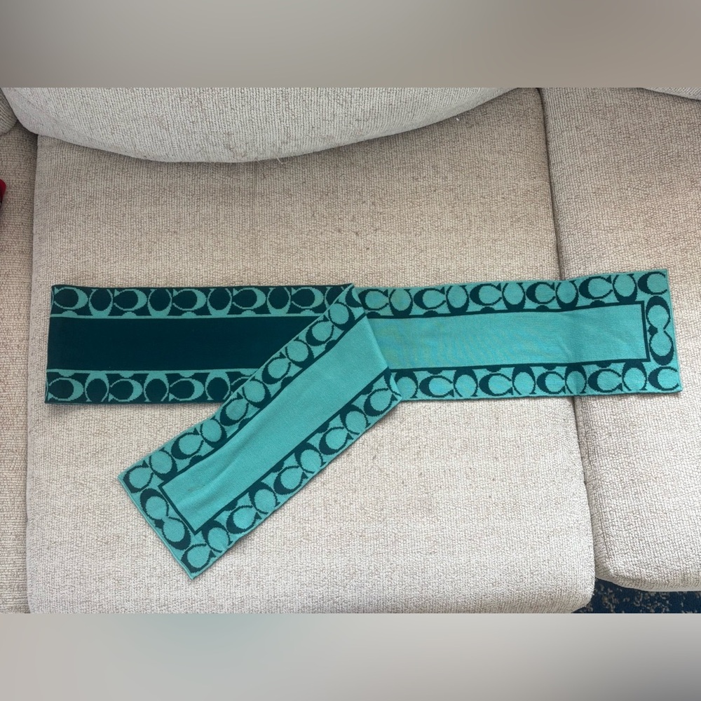 Coach Deep Teal Reversible Patterned Scarf